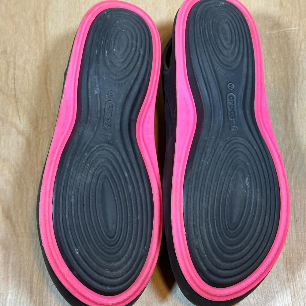 Crocs Tone Skylar Slingback Flat Slip On Shoes Women's Size 8 Black and Pink - Picture 2 of 9